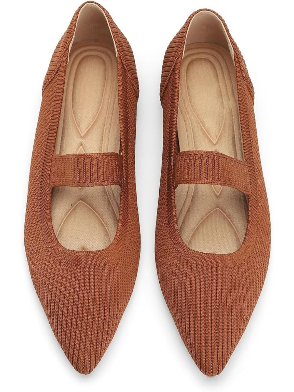 Women All Brown Comfortable Pointed Toe Knit Foldable Slip On Ballet Flat Shoes